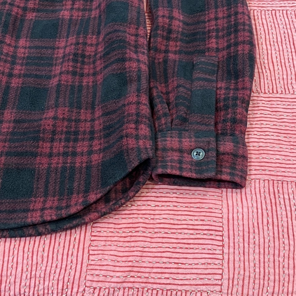 George Men's small burgundy / Black Plaid fleece Button Down Shirt - Picture 9 of 10
